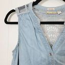 Holding Horses  Womens Blue Chambray Denim Crochet Bohemian Western Button Down Photo 3