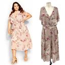 City Chic  Flower Child Faux Wrap Dress Midi Dress Beige Plus Size 16 Photo 1