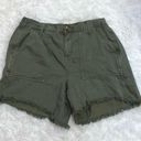 Aerie  Linen Lyocell Fringe Hem Utility Workwear Shorts Army Green XS Photo 0