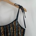 Say What? SAY WHAT? Sequin Tank Size Medium Stripe Button Back Tie Straps Open Back Party Photo 4