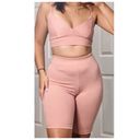 New Boutique Crop Top Biker Short Set Pink Photo 2