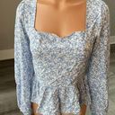 Lost + Wander  Blue Floral Smocked Blouse Size S Square Neck N8 Photo 0