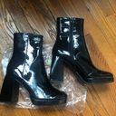 Rouge Helium Square Toe Black Patent Leather Chunky Block Heel Booties Size 11 NEW Photo 3