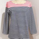 Draper James  Women's Stripe Ponte Long Sleeve Tee Navy Coral Size L Photo 2