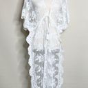 Edge UNBRANDED | Floral Lace Kimono Sleeve Cover Up White Scalloped  Tie Waist OS Photo 2