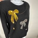 Vintage 80s Womens Sweater Christmas Palm Springs Yacht Club Sequin Bows Black Size M Photo 5