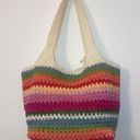 The Sak  Off White, Green, Pink, Red, & Blue Striped Crocheted Shoulder Bag Purse Photo 3