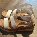 Steve Madden  Womens Bandi Sandal Size 9.5 White Cork-wrapped wedge heel Photo 0