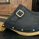 Vintage 8 by Zoox Y2K Black Leather Look Wooden Clogs Brass Studs | size 8.5 Photo 3