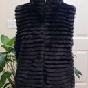 Gallery Grooved Black Tiered Faux Fur Reversible Pocket Zip Up Vest Size Medium Photo 0