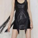 Nasty Gal  Black Leather Suede Sleeveless Mini Dress Long Fringe Mesh Back Small Photo 1