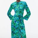 ZARA dress midi Floral ruched Wedding long sleeve green blue boho summer vacation Photo 3