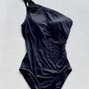 Michael Kors DISCONTINUED One-Shoulder Swimsuit in Black with gold detail Photo 4