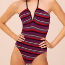 Solid & Striped  The Heather Grape Terry Stripe Halter One Piece Swimsuit NEW Photo 0