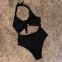 One Piece Black textured cut out halter  swimsuit Photo 5