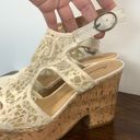 American Eagle  Women's Ivory Lace Peep Toe Cork Wedge Sandals White Size 8 WIDE Photo 2