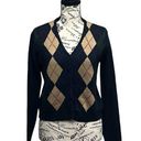 Love Tree  Argyle Button Up Cropped Knit Cardigan Sweater L Preppy Rugby Academia Photo 0