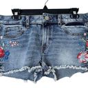 EXPRESS  Relaxed Low Rise Embroidered Floral Denim Shorts Size 8 Photo 0