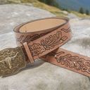 Western Style Bull Head Buckle Unisex Belt Vintage Embossed Brown Photo 4