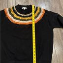 THML  Women’s S  Pullover Sweater Black Colorful Open Crochet Afghan Knit Collar Photo 6