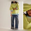 Free People NWOT  We the Free Classic Striped Oversized Crewneck - Lime Combo - L Photo 2