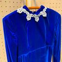 Neiman Marcus Vintage Blue Velvet  long sleeve Gown with White lace trim Photo 1