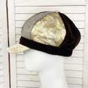 Krass&co August Hat  Paper Boy Cap Velvet Brocade Tweed Brown Gold Photo 2