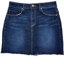 Harper  Boho Jean Mini Skirt Size Medium Dark Wash Denim Fringe Raw Hem Y2K Style Photo 0