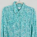 Charter Club  Women 100% Linen Button Front Pastel Sea Horse Shirt Top Aqua Sz M Photo 2