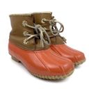 Jack Rogers Chloe Coral Orange Brown Whipstitch Gold Detail Duck Boots 7 Winter Photo 0