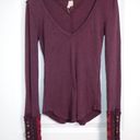 We The Free Free People Art School Embroidered S V-Neck Thermal Waffle Knit Long Sleeve Top Photo 0