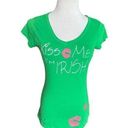 Miley Cyrus Womens  BCBG MaxAzira Kiss Me I’m Irish V Neck Tee Shirt - Sz L Photo 0