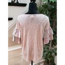 L LOVE  Pink Polyester Round Neck 3/4 Flared Ruffle Sleeve Top Blouse Size Medium Photo 5