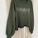 DKNY Y2K  Olive green Long Puff-Sleeve with Rhinestone pullover Sweatshirt Sweater Photo 1