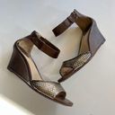 Frye  Brown Leather‎ Metallic Wedge Zip Up Backs Sandals Ankle Strap Size 7.5M Photo 3