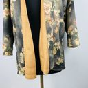 Solitaire  Faux Suede Gray Brown Floral Print Open Front Cardigan Women's Large L Photo 2