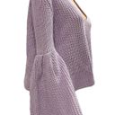 Free People  Purple Damsel Knit Bell Flared Sleeve Cotton Sweater Women’s Medium Photo 3