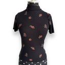 Ivy and Main  Womens Sz M Tee Ditsy Rib Mock Neck Black Top Flowers Stretchy Photo 6