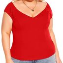 City Chic  Top Miss Vintage Limited Edition Red V-Neck Cap Sleeve Size XL 22 NWT Photo 0