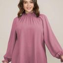 Bloomchic  Plain Lantern Sleeve Ruffle Trim Mock Neck Mauve Blouse 22 24 3X NWT Photo 1