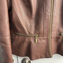 Baccini  Brown Faux Leather Cardigan-style Jacket - gold zips -  Size Large Photo 1