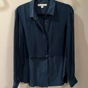 Brochu Walker Brochure Walker Navy Blue Silk Long Sleeve Button Down Shirt | M Photo 0