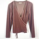 Madewell  Blush Pink Neutral Velvet Ballet Wrap Top Long Sleeve V Neck Size L Photo 3