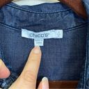 Chico's Chico’s Chambray Roll Tab Sleeves Frayed Button Down Shirt Size 12 Photo 1