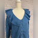 We The Free Free People Amber Ruffle Top Button Down Blue Photo 2