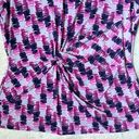 DKNY  Pink Abstract Front Twist Knot Short Sleeve Blouse Photo 2