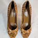 Enzo Angiolini  Womens Shoes 7.5 Orange Leather Giraffe Print Open Toe Pump Heels Photo 2