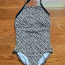 Nike GUC  Halter High Neck Scoop Back One Piece Bathing Suit Black White Spotted Photo 0