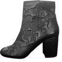 Michael Kors VTG  Leather Embossed Floral Side Zip Boots Ankle Booties, Black 10 Photo 0
