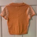 Hollister  Orange Collared Floral V-Neck Short Sleeve Fitted Crop Top Sweater Photo 2